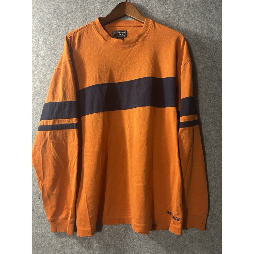 Vintage Abercrombie & Fitch Long Sleeve Shirt L Orange Navy Stripe Y2K A&F